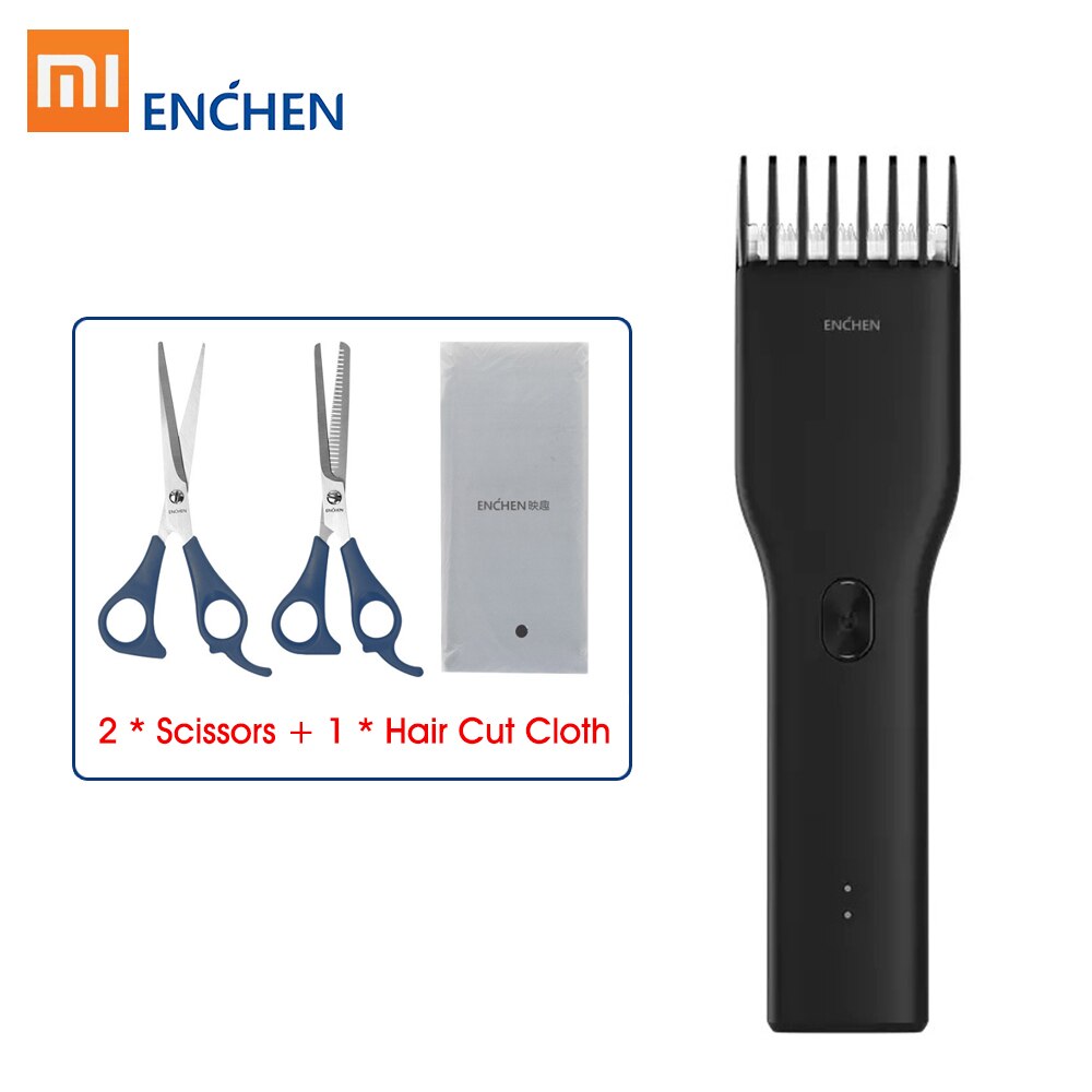 ENCHEN Boost Hair Trimmer USB charger Electric Hair Clipper Two Speed Nano Ceramic Cutter Hair Fast Charging Rechargeable Type-C: Black Kit