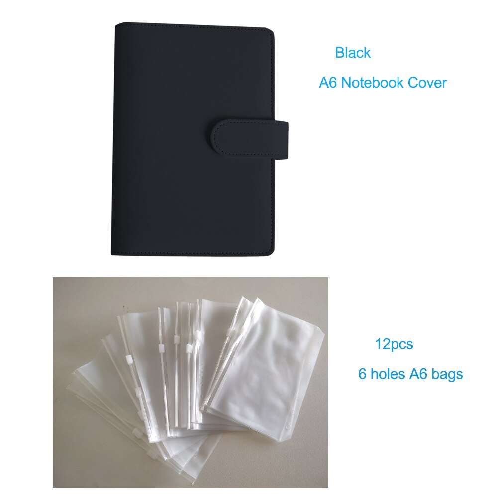 PU pelle Macaron A6 copertina per Notebook Budget raccoglitore ufficio scuola Agenda settimanale personale Agenda organizzatore: black with 12 A6 bag
