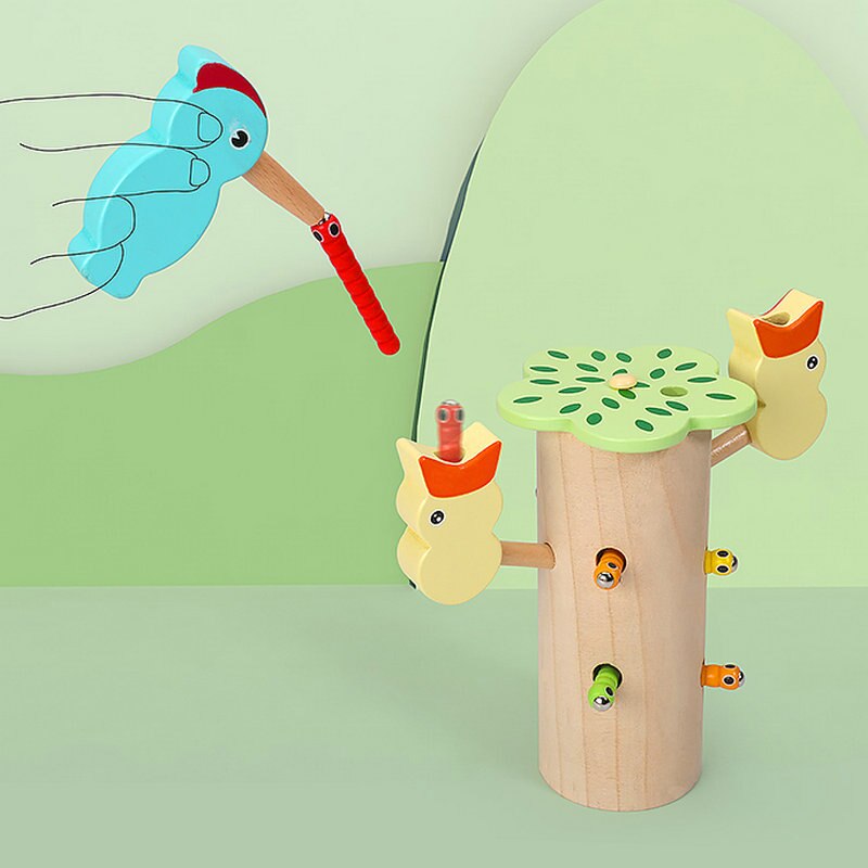 Specht Catcher Catching Wormen Game Magnetische Wormen Vissen Speelgoed Kinderen Houten Speelgoed Bugs Voor Kinderen Kleuterschool Levert