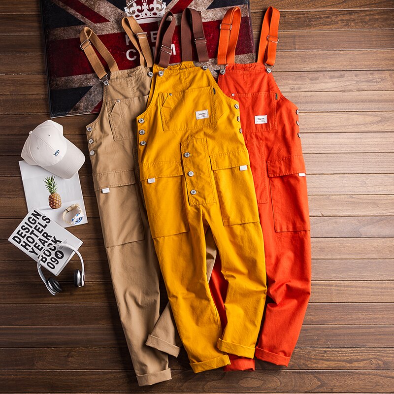 Europe, Japan and Korea street style jumpsuit men's casual retro overalls trend overalls