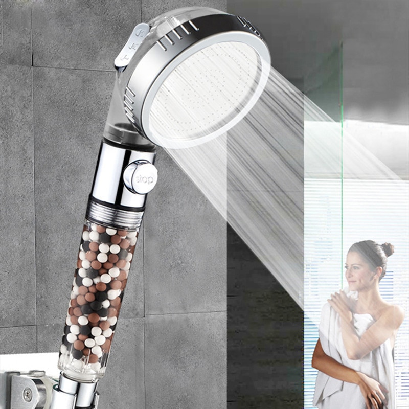 Bathroom 3-Function SPA shower head with switch on/off button high Pressure Anion Filter Bath Head Water Saving Shower