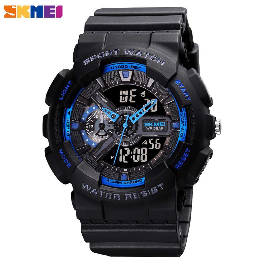 Skmei Digitale Horloge Schokbestendig Elektronische Polshorloge Heren Luxe Lichtgevende Wekker 50M Waterdicht Uur Vrouwen Horloges: black-blue