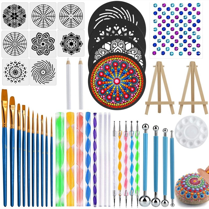 45 PCS Mandala Dotting Tools Set, Stencil Painting Arts Supplies Tools Kits Including Stencil Templates, Mini Easel: Default Title