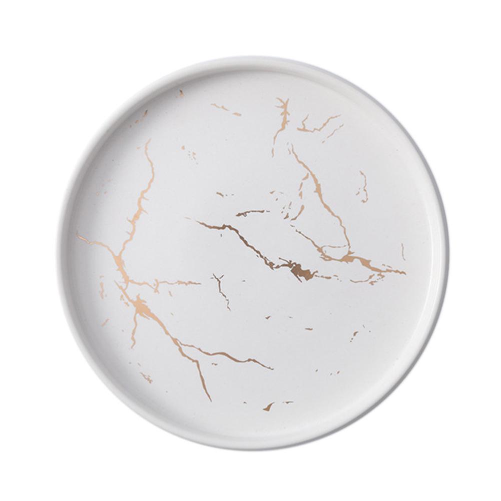 Nordisk stil marmor skål innovative hjem keramiske skål vestlige skål bøf plade sort bordservice morgenmad plade flad plade: Hvid