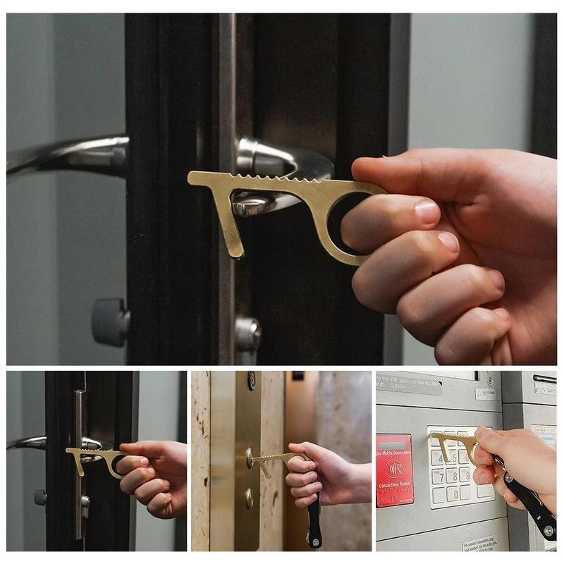 Portable Press Elevator Tool Hygiene Hand Antimicrobial Brass Hand Tool EDC Door Opener Door Handle Key Limit Germ Exposure