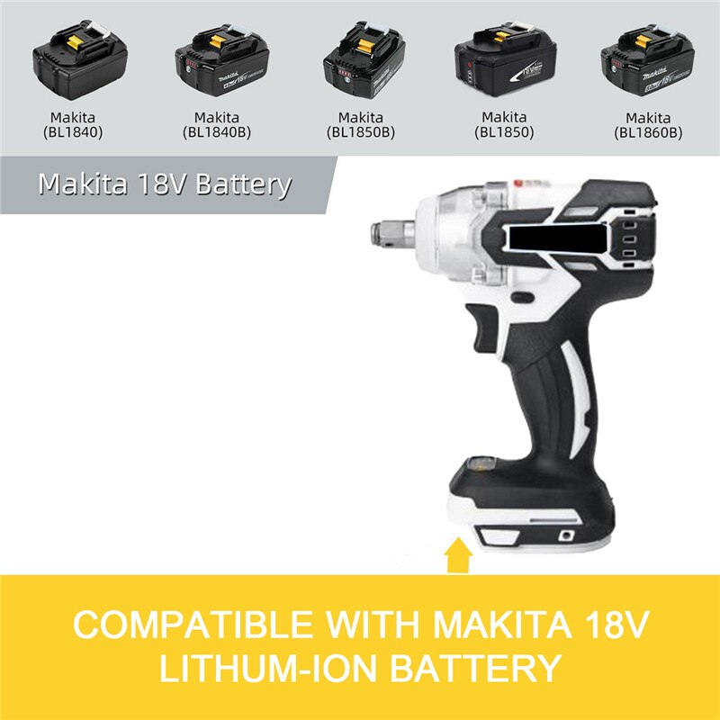 1/2 "360Nm Koppel Impact Elektrische Wrench Krachtige Draadloze Borstelloze Wrench Driver Slagmoersleutel Gereedschap Led Job Licht Boor Tool