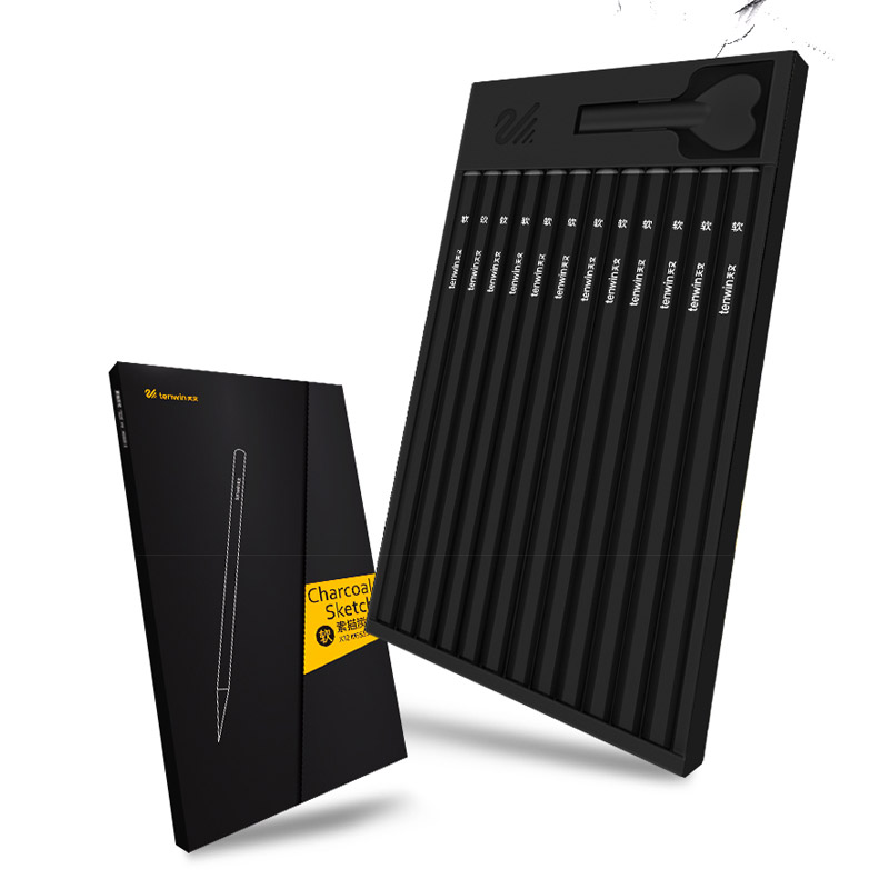 Tenwin 12 sztuk czarny szkic węgiel pióro miękkie/średnie/twarde narzędzie robić rysowania węgiel drzewny ołówki na akcesoria robić malowania SM5550