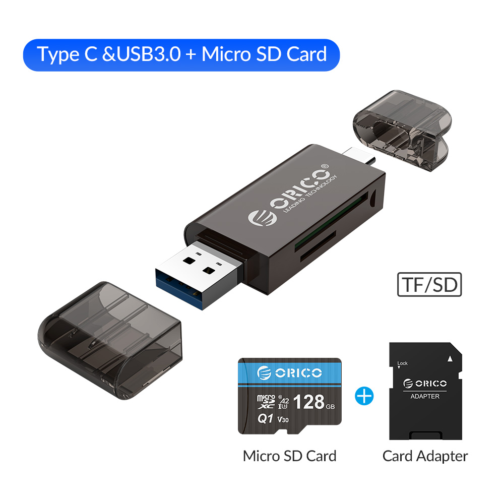 Orico kortlæser usb 3.0 2 in 1 sd/ micro sd tf otg smart memory type c kortlæser højhastighedsadapter til pc computer laptop: Aa-cdr 02- msq 1-128gb