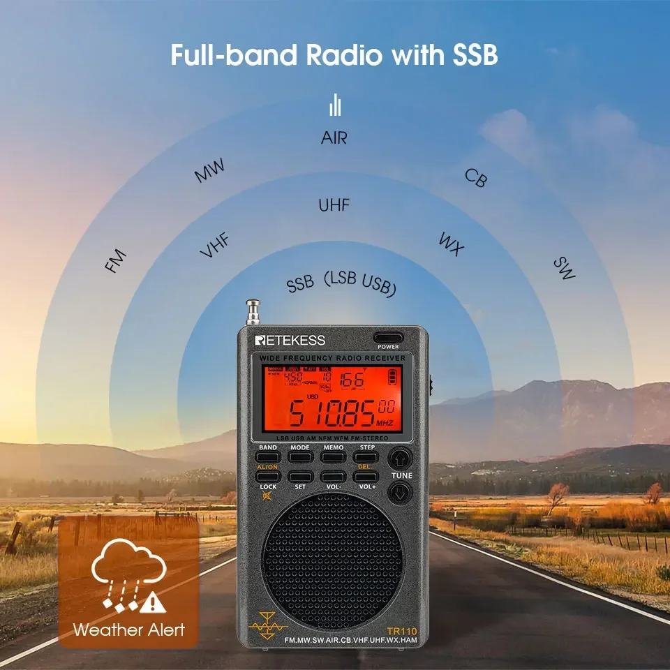Top! Retekess TR110 Radio FM Receiver Portable Shortwave Radios AM FM All Waves Band CB AIR Band Ham Radio SW MW LSB VHF UHF