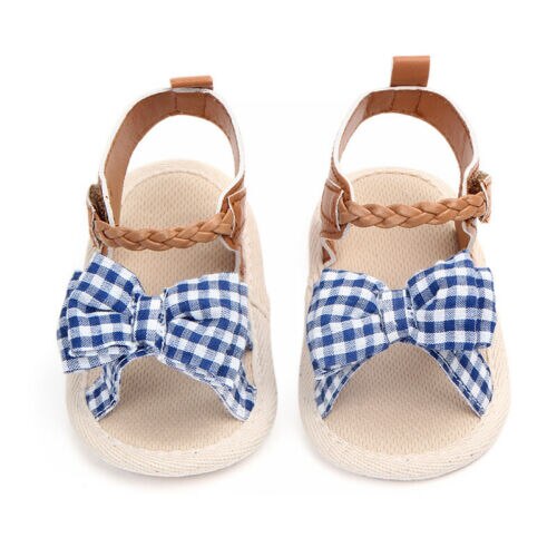 Brand Newborn Baby Sandals Princess Shoes Girls Summer Soft Plaid Bow Sole Sandal Bowknot Sandals Baby Shoes 0-18M