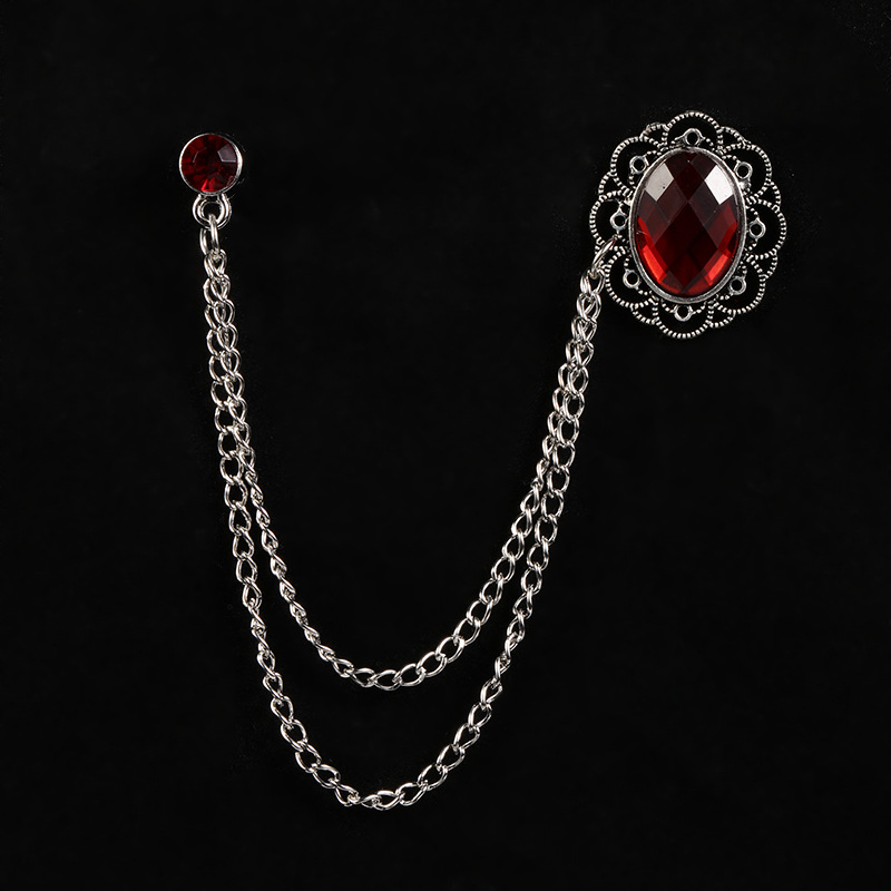 SKEDS-broches de cadena clásicos con diamantes de imitación para hombre, joyería para traje, decoración de cristal Vintage, broche para banquete, insignias, Pin, ramillete: Bañado en rodio de imitación