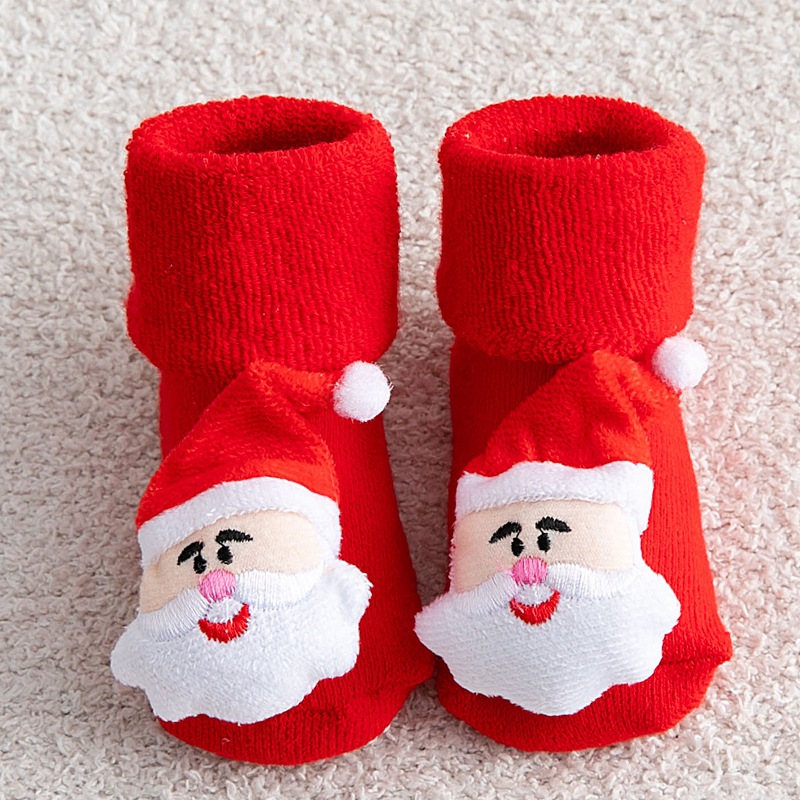 Calzini invernali per bambini per ragazze ragazzi addensare bambini in cotone bambino per neonati neonato pavimento natalizio calzini corti abbigliamento: Santa Claus / 0-1T