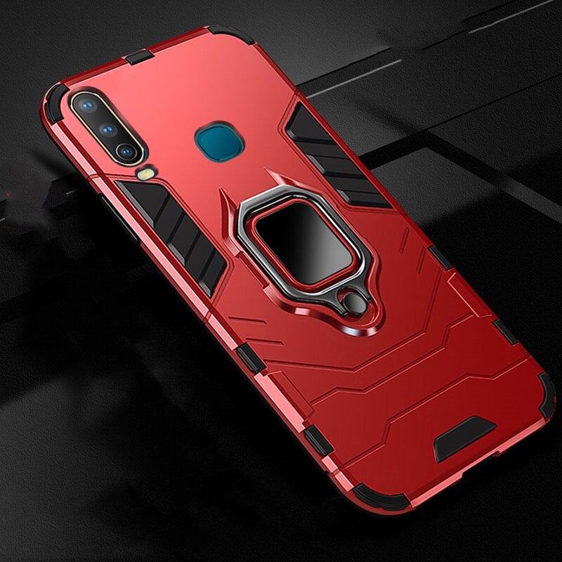 For VIVO Y11 Y12 Y15 Y17 Case Ring Holder Armor Bumper Back Cover For VIVO U10 U3X Y19 Phone Case Finger Ring Fundas: For VIVO Y17 2019 / Red