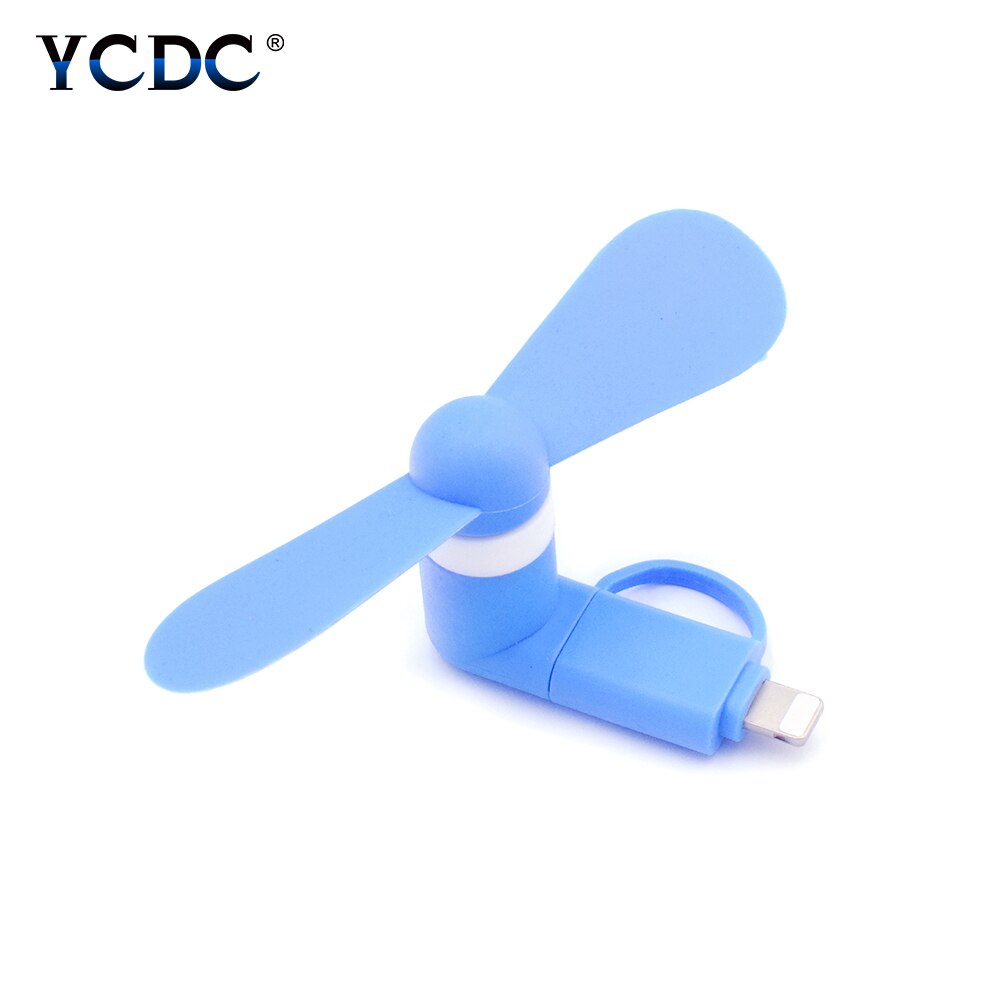 2 em 1 viagem portátil celular mini ventilador refrigerador de refrigeração para micro usb para iphone 5 5S se 6 s plus 8 pinos telefones android s6 s7: Blue