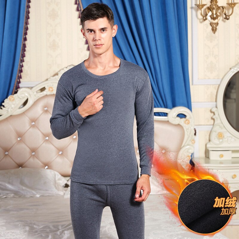 Mannen Winter Katoen Thermisch Ondergoed Set Fluwelen en Dikke Stretch Lange Hemd Warme Gezellige Plus Size Lange Onderbroek: Dark Gray / Xl