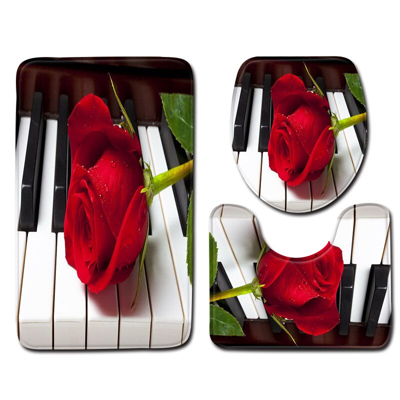 Rose Gedrukt Badmat Voor Bad Tapijt In De Badkamer Thuis Decoratie Mat Toilet Seat Cover Mat Microfiber Douche Vloer mat Set: 3PCS6 / Large 3PCS