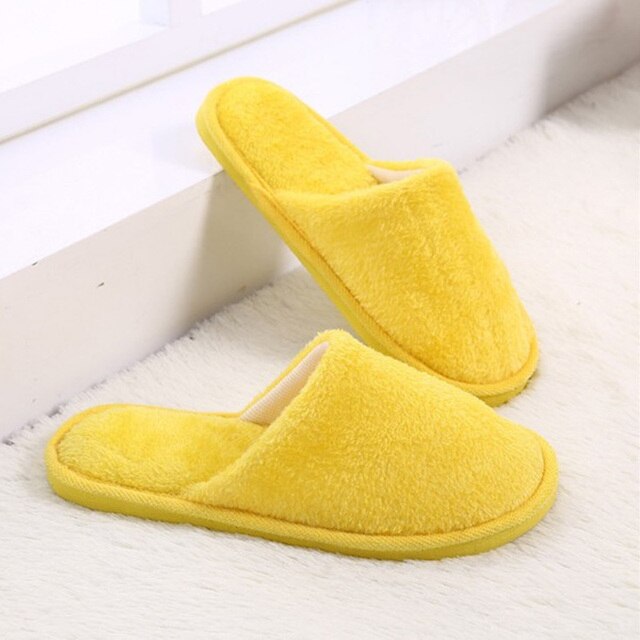 Winter Women House Slippers Faux Fur Warm Shoes Slip On Flats Female Slides Cozy Home Furry Non-Slip Bedroom Slippers: W Yellow EUR 38 39