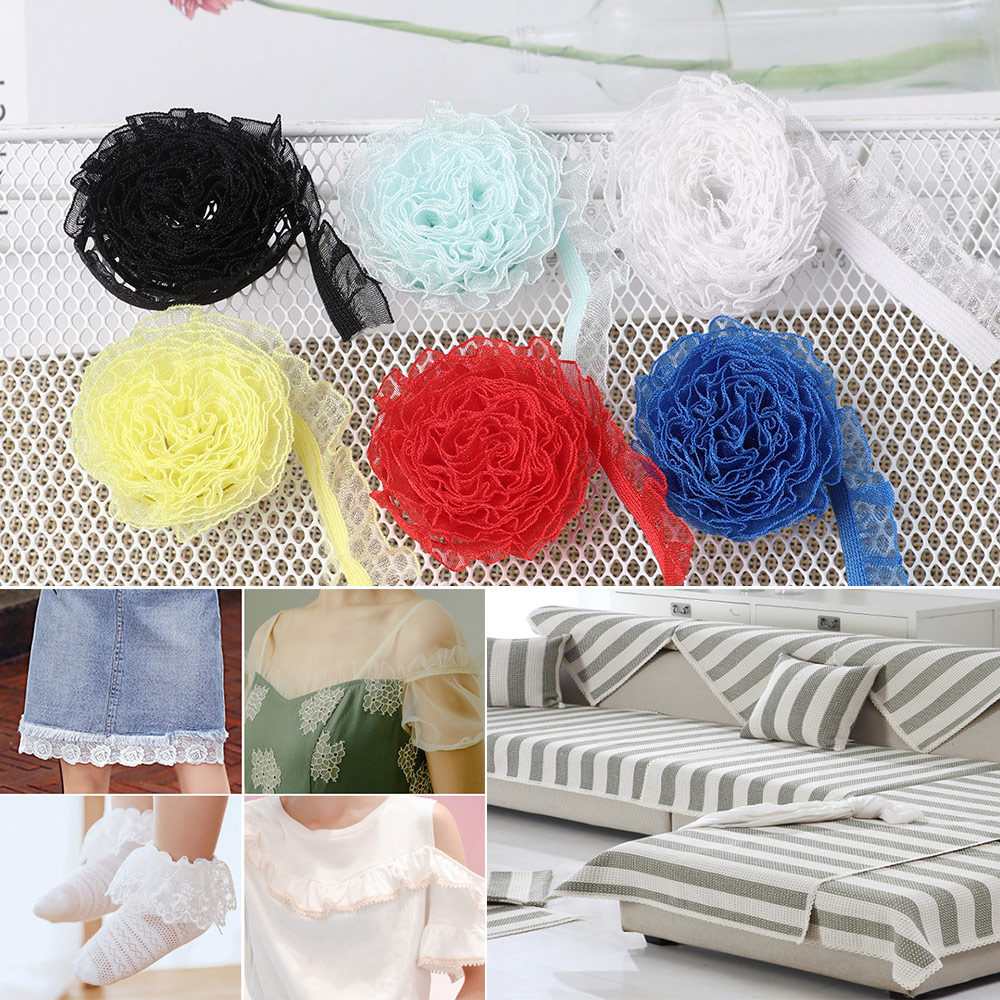 Color Lace Fabric for Decor Dolls Clothes Socks Pleated Elastic Lace Ribbon Material DIY Toy Doll Sew Clothing Collar Dress Trim