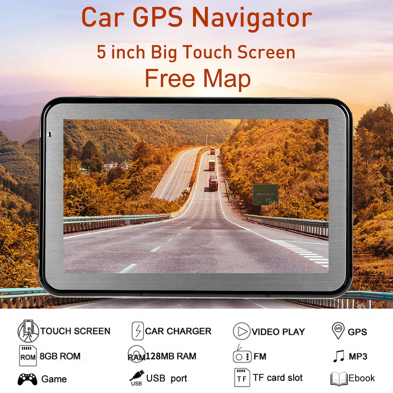 5 tuuman auton kannettava gps -navigointi fm -videosoitin autonavigaattori selkänojalla +ilmainen kartta hd -kosketusnäytön autonavigaattori