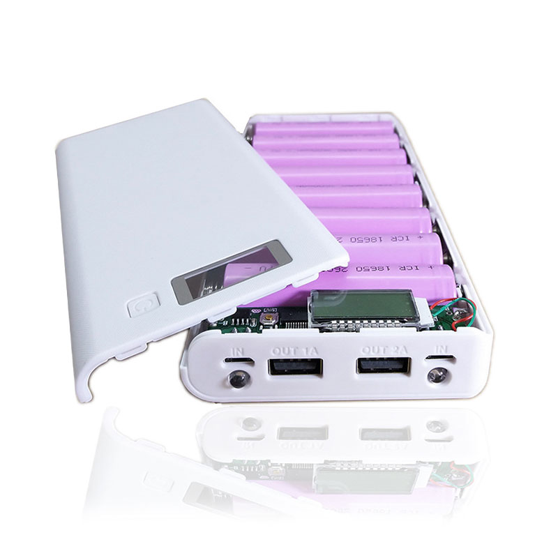 8x18650 Blue Power Bank Case For iPhone Xiaomi Huawei Portable Battery Charger Case Box LCD Display External without Battery