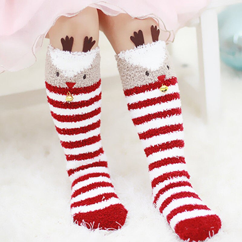 Calcetines de Navidad para bebés y niñas de 1-5y con dibujos de ciervos, unicornios infantiles hasta la rodilla, lazos, calcetines de princesa, bonitos calcetines de tubo largos para bebés: Dorado