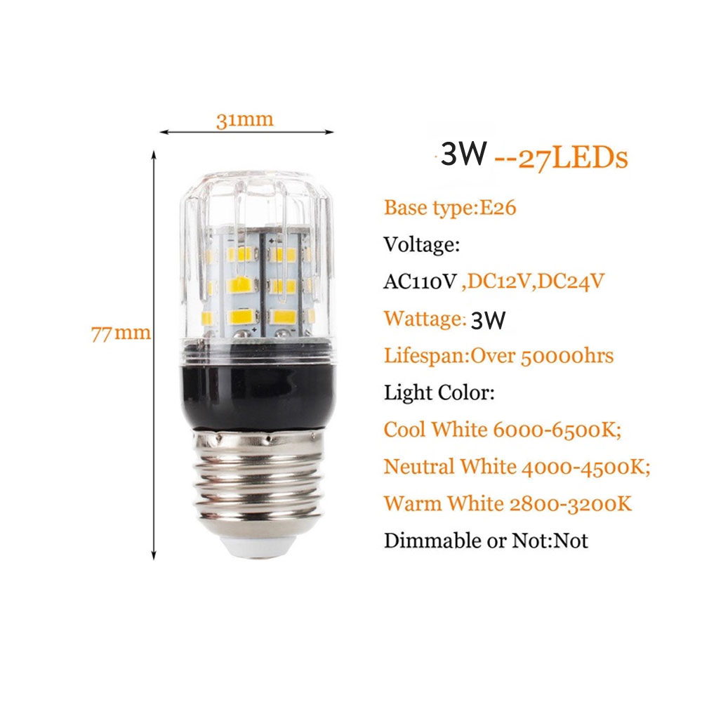 Ampoules LED épis de maïs E27 E14, 27 diodes, 3W SMD5730 E12 E26, lampe LED 110V 220V 12V 24V, lumière blanche froide/chaude/neutre pour la décoration de la maison