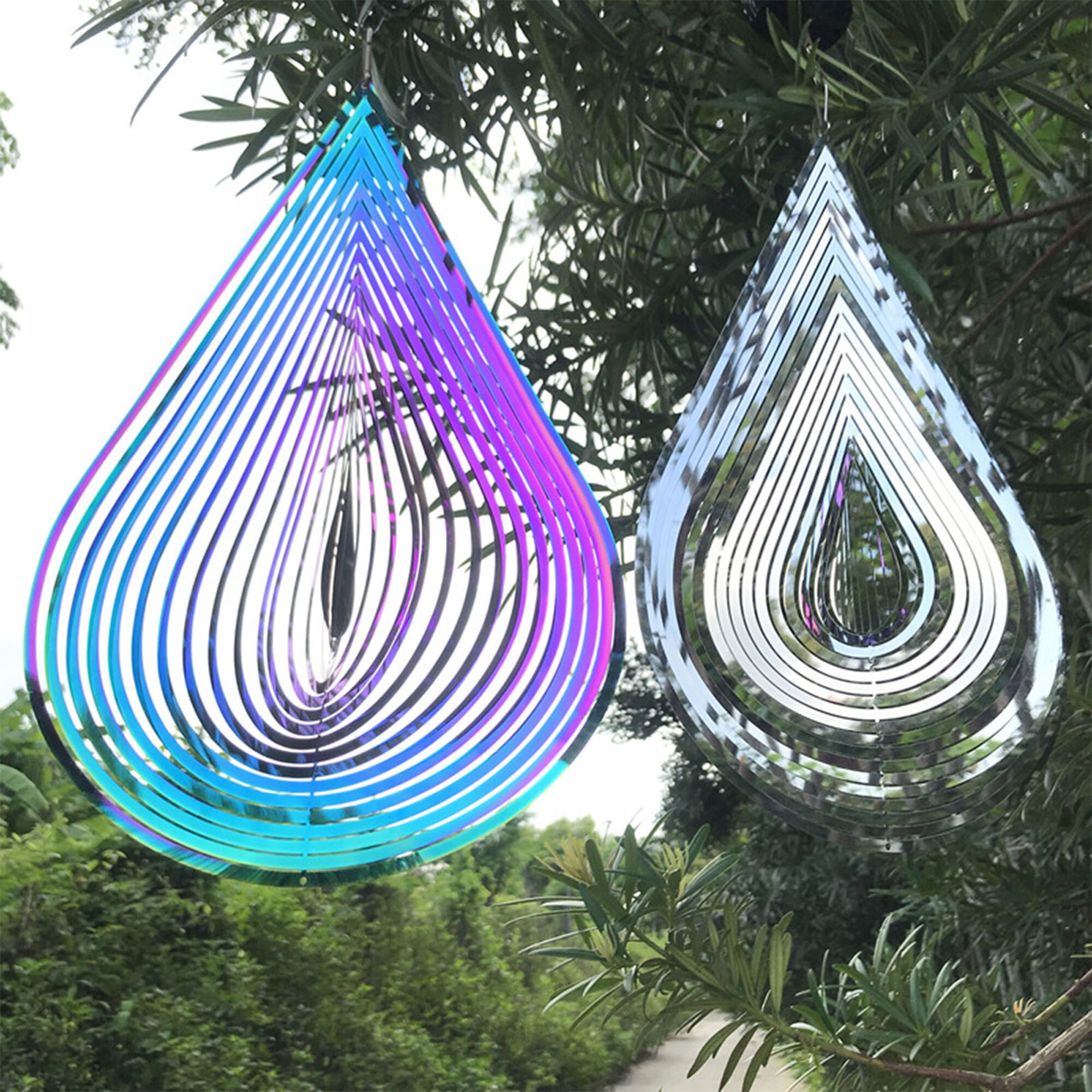 Water Shaped Wind Spinner Stainless Steel 3D Rotating Wind Chimes for Indoor Outdoor Newest Garden Supplies
