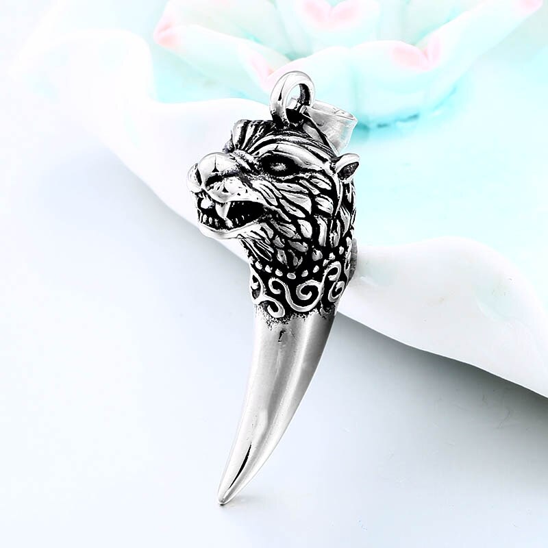 BEIER Antike Wolf Fang Zahn Anhänger Halskette Jahrgang Wolf Zahn Drachen Halsband Mann Wikinger Schmuck Ebene BP8-380