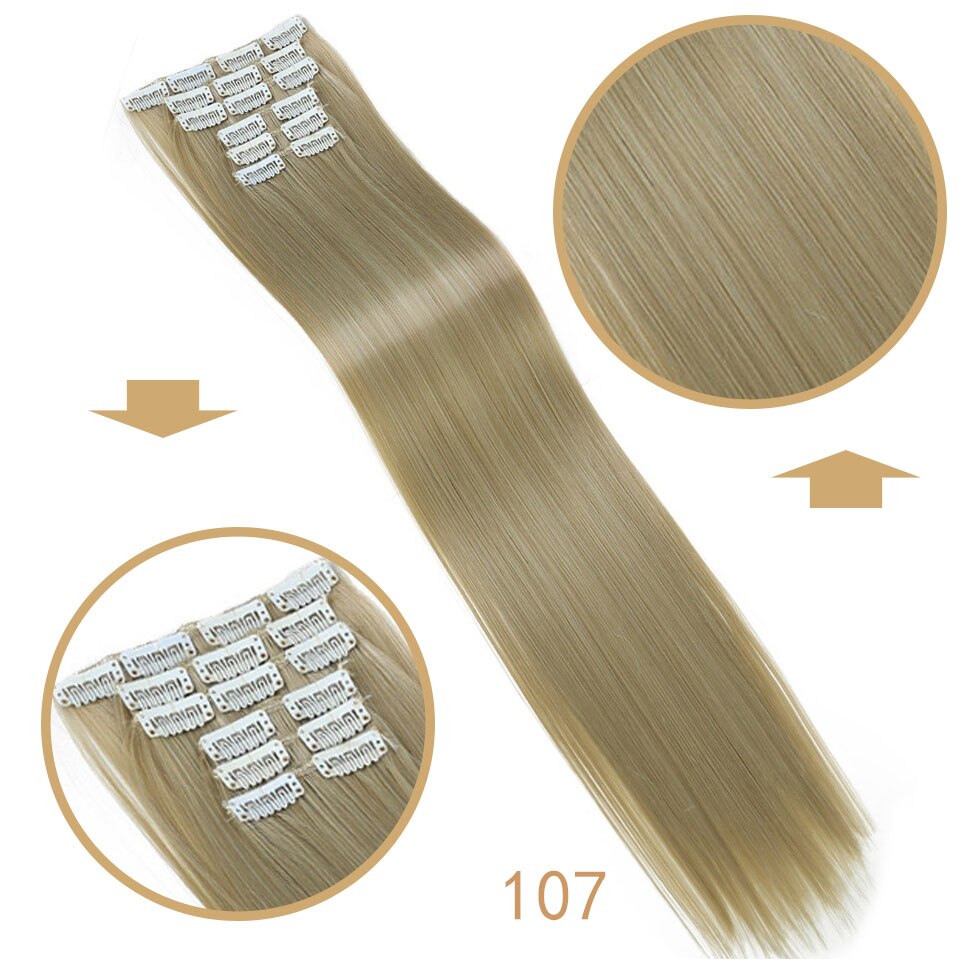 LANLAN 16 clips Lange Gerade Synthetische Haar Extensions Clips in Hohe Temperatur Faser Schwarz Braun Haarteil: 107