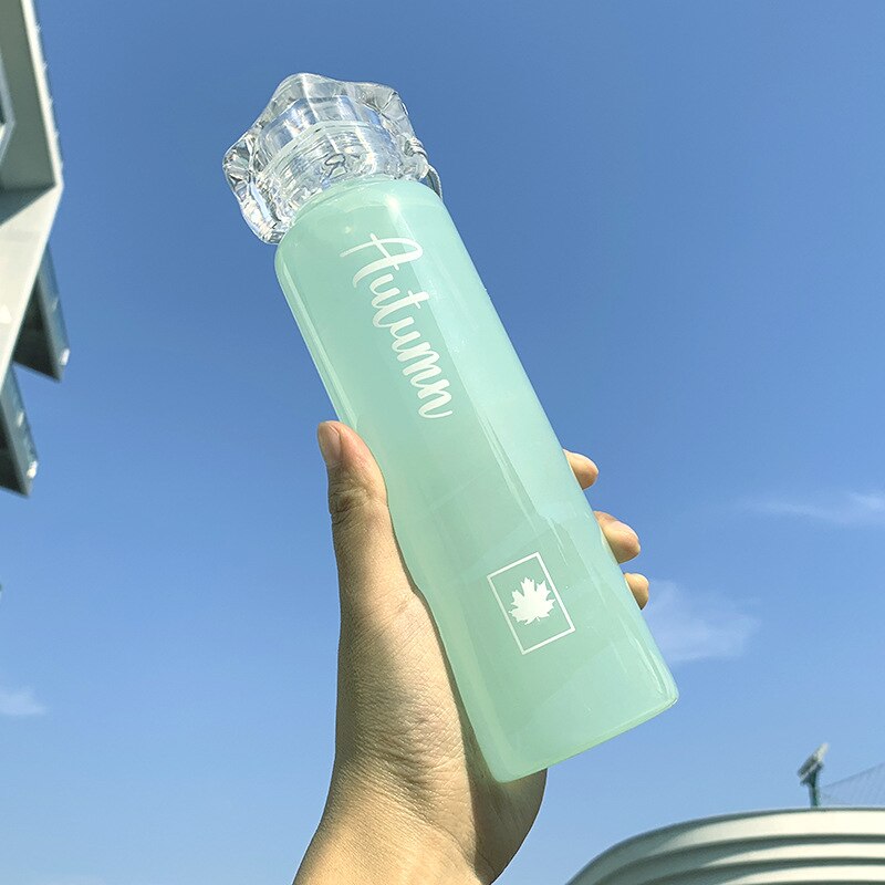 Glasflaske kawaii slik farve krystal vandflaske 420ml lækagesikre piger mælk te juice drinkware til studerende: Grøn