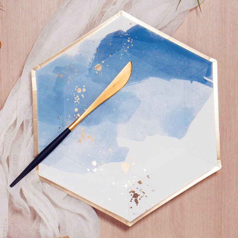 Business Party Papier Wegwerp Diner Plaat Set Birthday Party Cake Stand Milieu Picknick Servies Rietjes