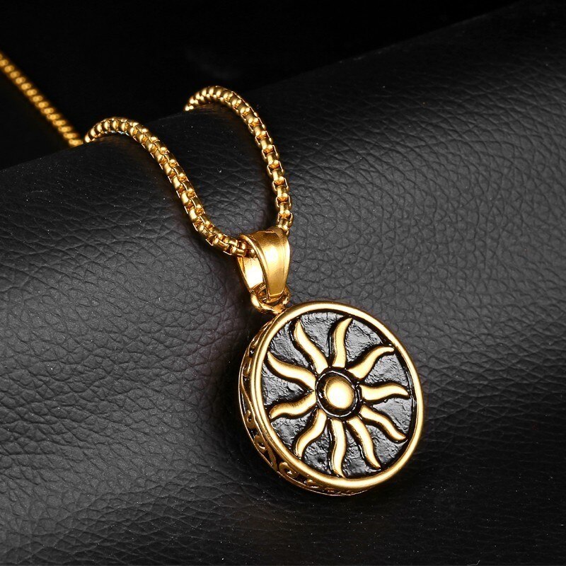 RIR Illuminati Sun Necklace Gold Stainless Steel Chic Minimalist Sun Charm Necklace For Men Punk Rock Style Jewelry: Gold