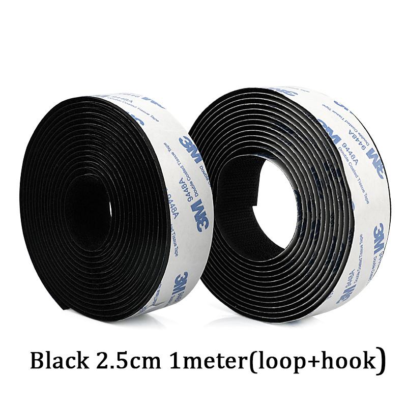 1Meter/Pairs Strong Self adhesive Hook and Loop Fastener Tape nylon sticker velcros adhesive with Glue for DIY 20/25/30/38/50mm: Black 2.5cm