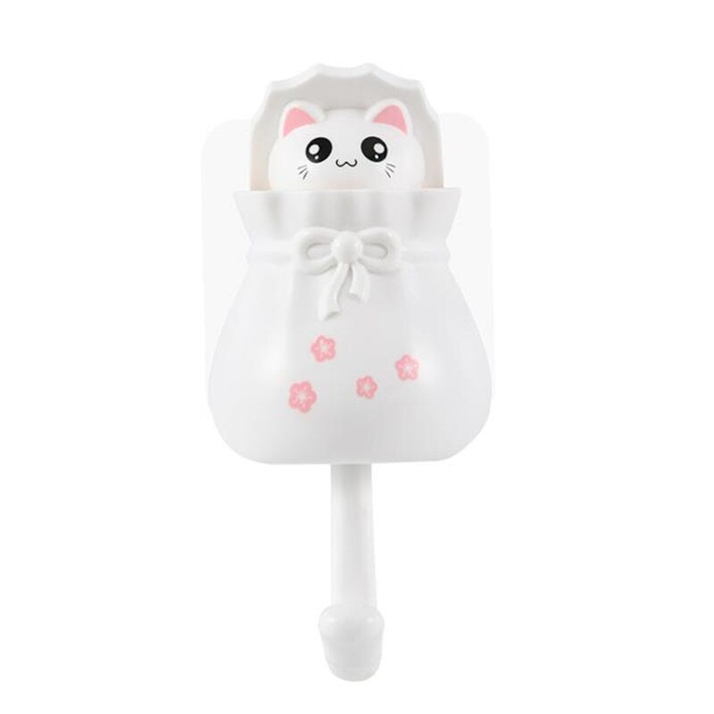 Leuke Kat Sleutelhouder Muur Haak Handtas Jas Rack Plastic Huishoudster Voor Sleutels Hanger Home Decoratieve Muur Haken Kitten: white bag cat