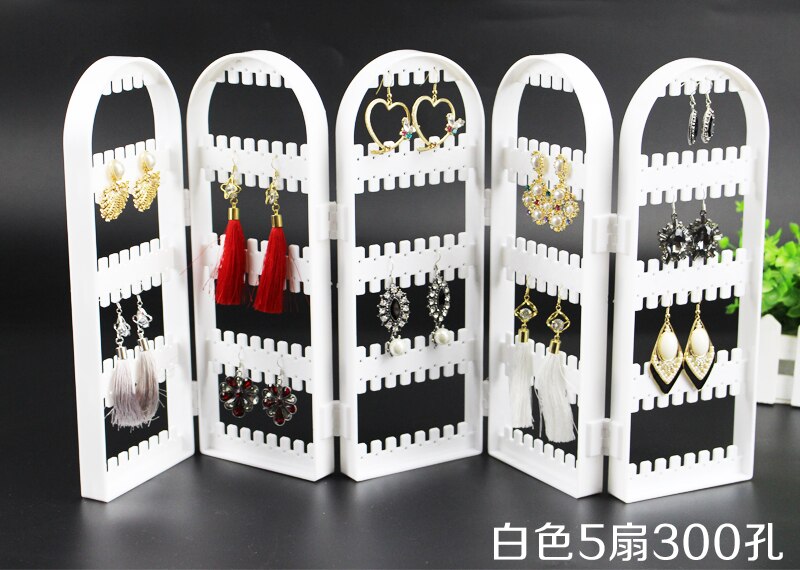 120/180/240/360holes Plastic Clear Earrings Studs Display Rack Folding Screen Earring Jewelry Display Stand Holder Storage Box: 5 white-300 holes