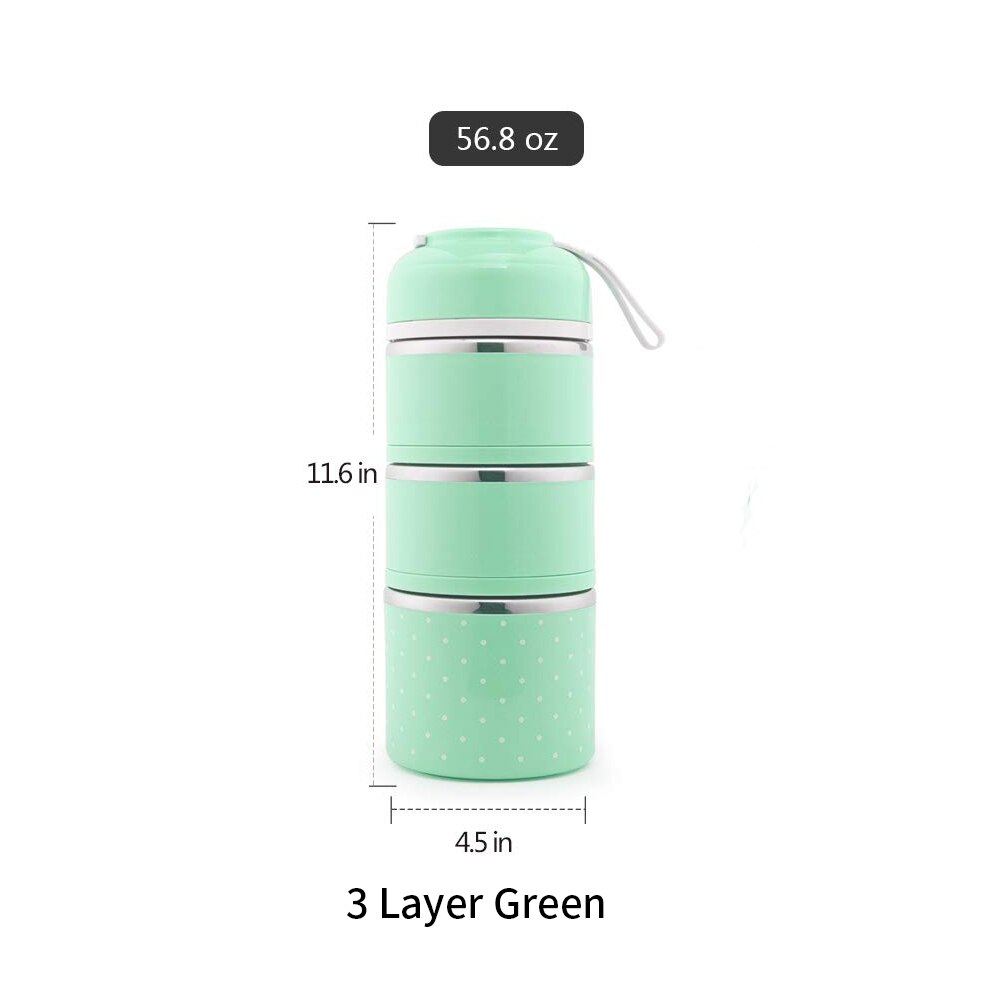 Three-Layer Leak-Proof Lunch Box Outdoor Bento Portable Food Storage Container Stainless Steel Flask Set For School Kids: green 3 layer