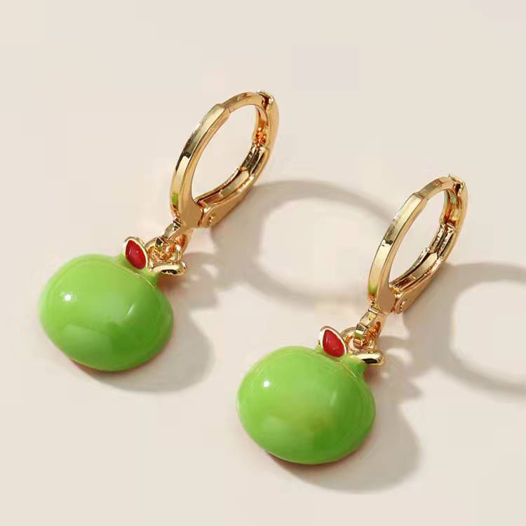 Pendientes de esmalte rojo y verde brillante para mujer, aretes colgantes con forma de manzana, Piercing, de , boda