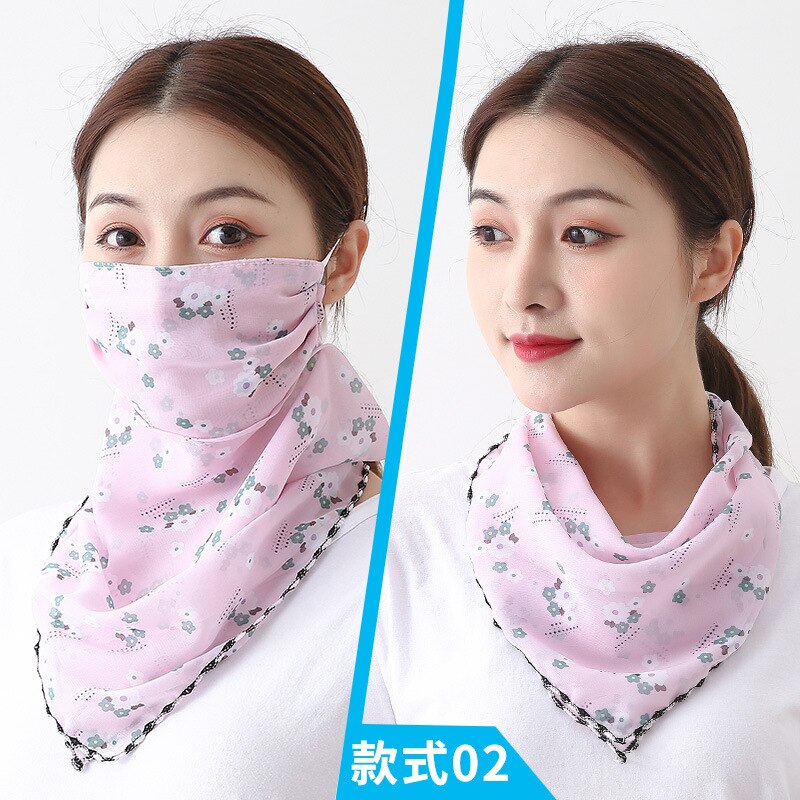 Frauen Chiffon Maske Schal Gesicht wickelt Blumen- drucken Dame Seide Hals Schals Foulard Bandana Sommer Sonne Masken Anti-staub schützen: 10