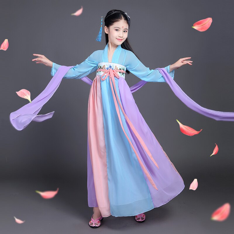 Costumes de danse traditionnelle chinoise femme dynastie Qing robe de Performance ancienne fée Hanfu pour fille nouvel an imprimé Tangsuit: Purple / 100cm