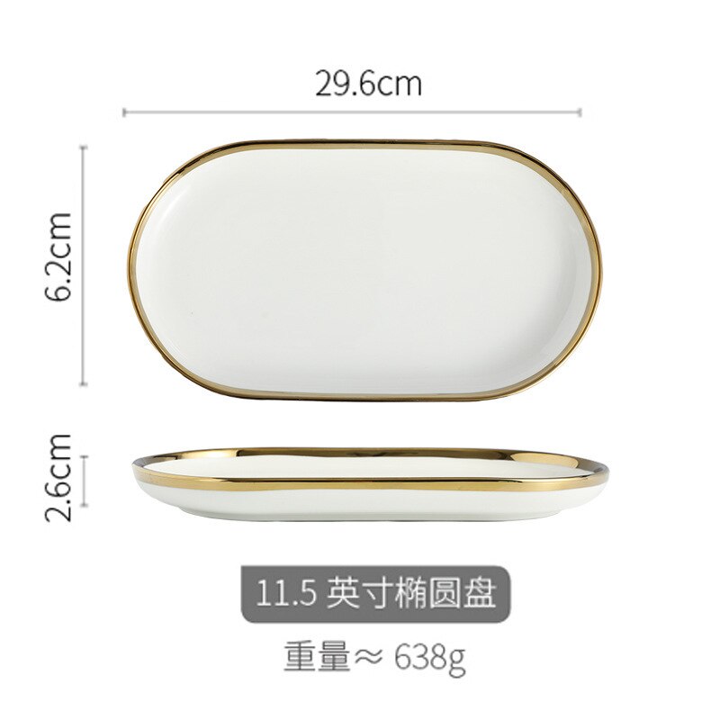 Ceramic Dinnerware Plate Bowl White Gold Stroke Ceramic Dinner Plate Steak Tableware Rice Soup Bowl Spoon Dish Home Decoration: i