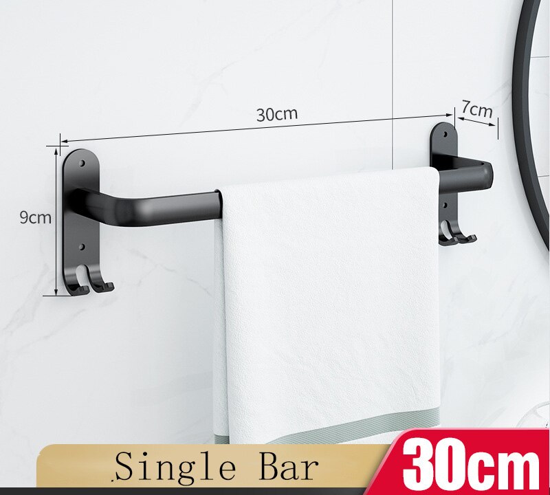 Zauberstab Montieren 30-50CM Weiß Aluminium Handtuch Gestell Halfter Doppel Drei Bar Mit Wc Kleid Haken Aufhänger Küche Schlecht Zubehör: Schwarz Single 30cm