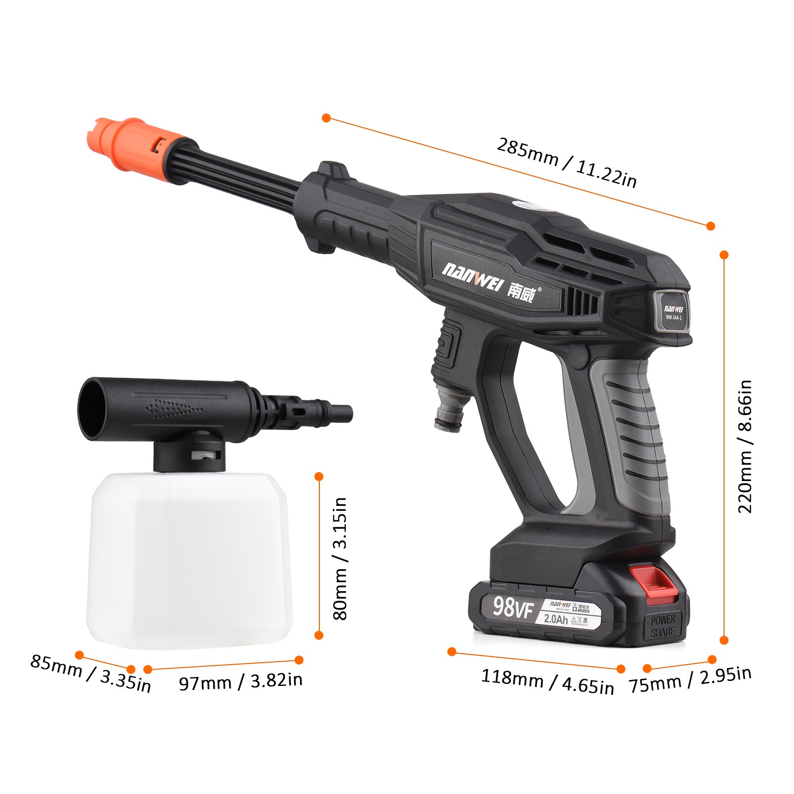 2.0Ah battery Wireless Car Washing Machine Mini Cordless Electric Car Washer with a 5-meter Water Hose and a 400ml Bottle