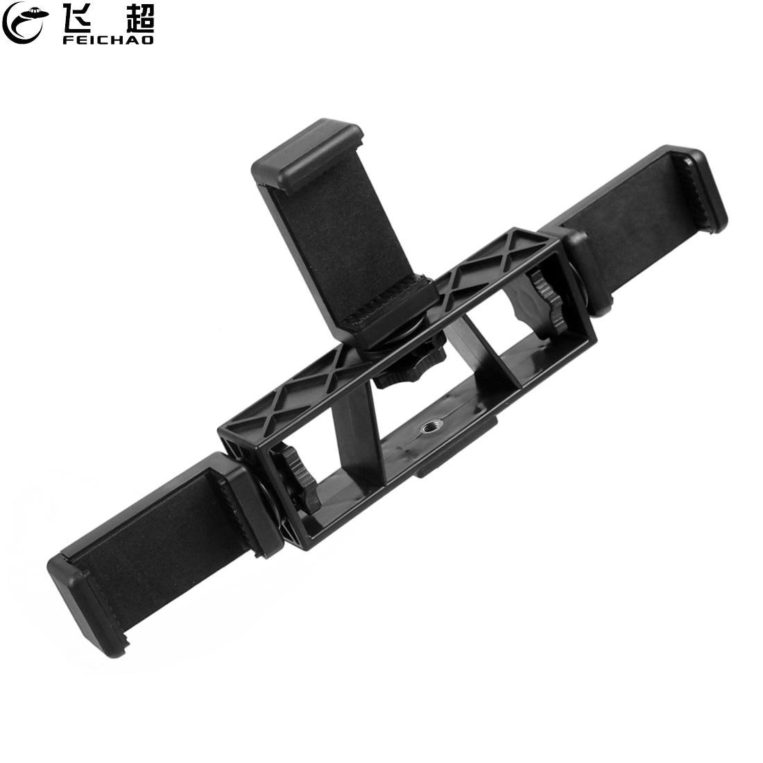 Multi Head Three Position Mobile Phone Stand Clip Bracket Holder 3-Position Live Tripod Camera 1/4 Connector Smartphone Selfie