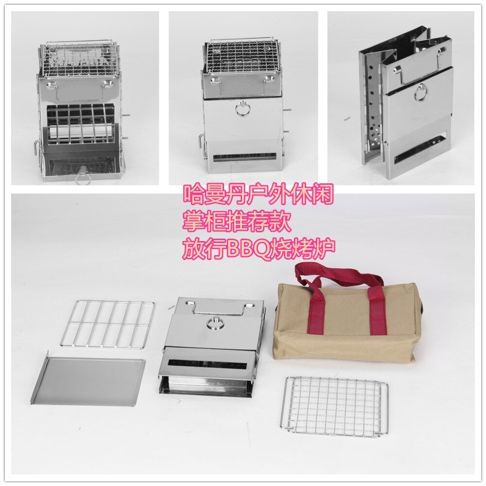 Mini Barbecue griglia Per Il Campeggio Esterno Coreano di Stile Del Giappone di Legno Quadrato Stufa di Alta Qualità In acciaio inox Forno con Borsa per il trasporto