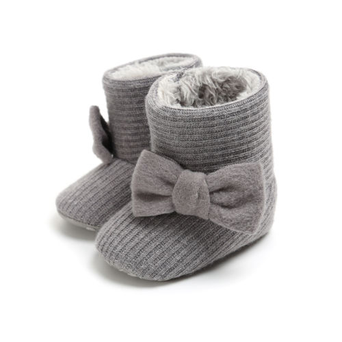 Enfants hiver Adorable botte de neige doux bébé noeud papillon bottes d'hiver chaussures enfant en bas âge coton chaussures chaudes coton chaussons en peluche: Gris / 13