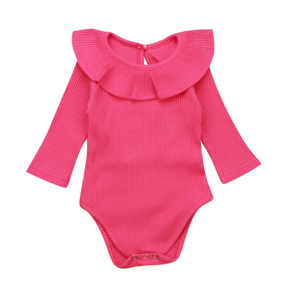 Pagliaccetto del bambino Appena nato Del bambino Del costume Del bambino Del bambino infantile Delle Ragazze Del Manicotto Lungo Solido Delle Increspature Della Tuta Del Pagliaccetto Vestiti Del bambino Vestiti 2019
