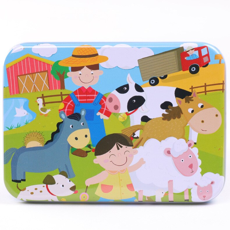 120 Stuks Houten Puzzel Cartoon Speelgoed 3D Hout Puzzel Met Ijzeren Doos Pakket Puzzel Kind Verbeteren Logisch Denkvermogen speelgoed: 6