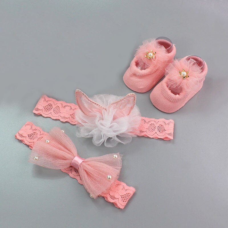 4 sæt nyfødt baby pige pandebånd søde blomster krone sløjfer prinsesse baby pandebånd småbørn spædbarn hår tilbehør fødselsdag