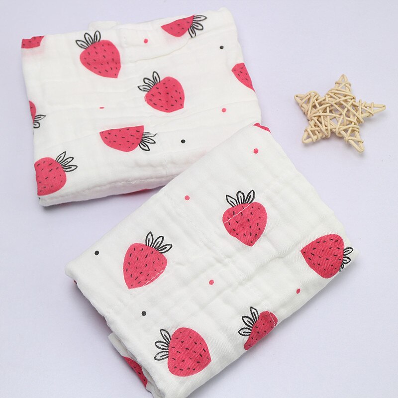 Babyhåndklæde muslin bomuld ansigtsvask lommetørklæde antibakteriel amning håndklæde spyt klud bærbar baby ting 50*30cm: Jordbær