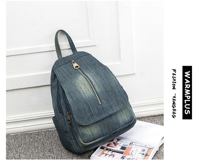 Rdywbu Blu Denim Tela di Canapa Dello Zaino Pacchetto Del Sacchetto di Grande Capacità Sacchetto di Scuola Delle Donne di Alta Qualità Dei Jeans Borsa Da Viaggio Zaino Zaino B755: Deep Blue